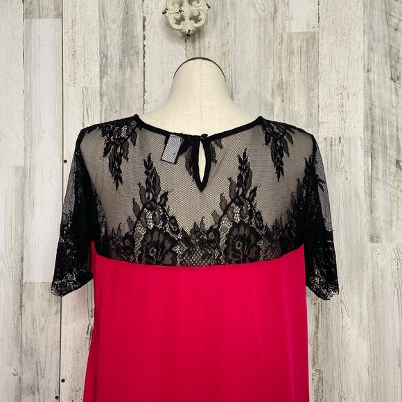 Torrid Lace Inset Top Red Black Short Sleeve Flowy Business Preppy Size 2X - Picture 6 of 11